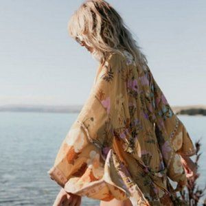 Boho Belted Vintage Print Floral Kimono Jacket